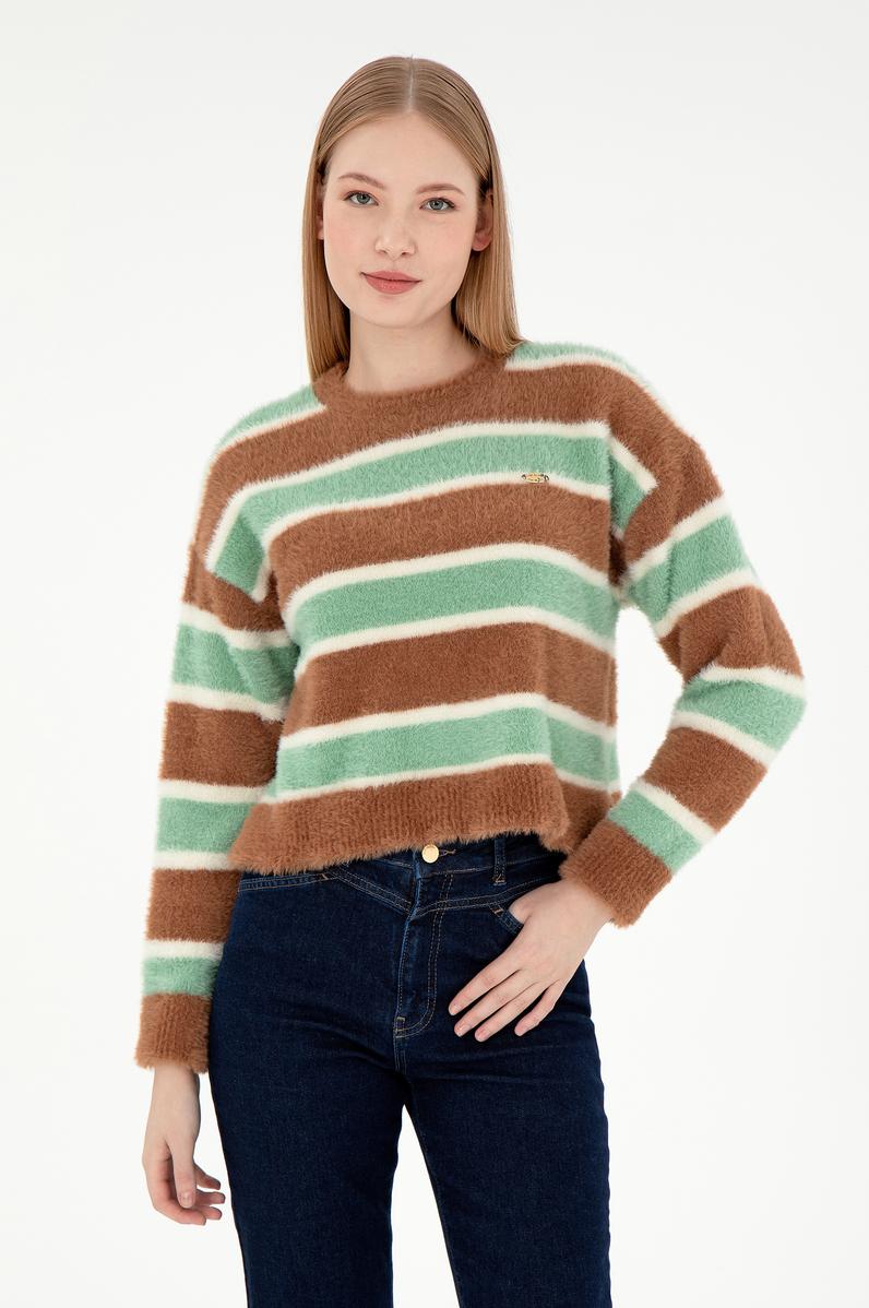 Kadın Camel Bisiklet Yaka Kazak