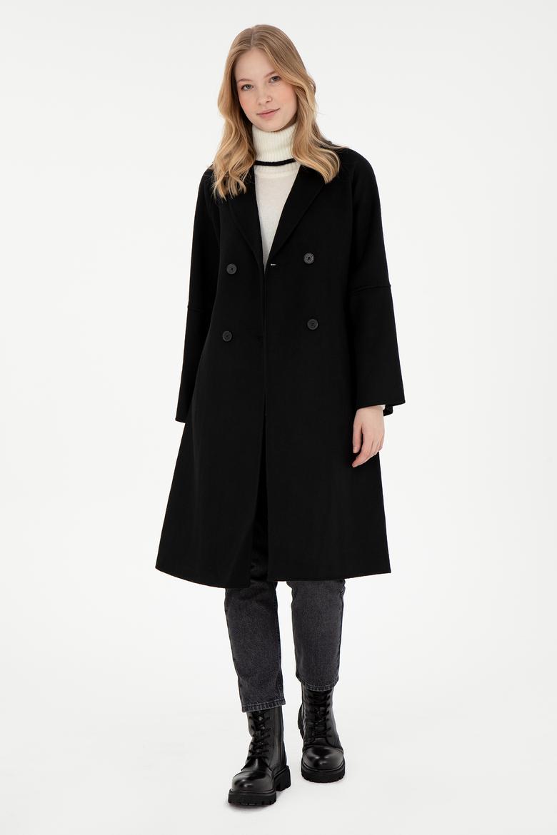 Kadın Siyah Kaşe Kaban