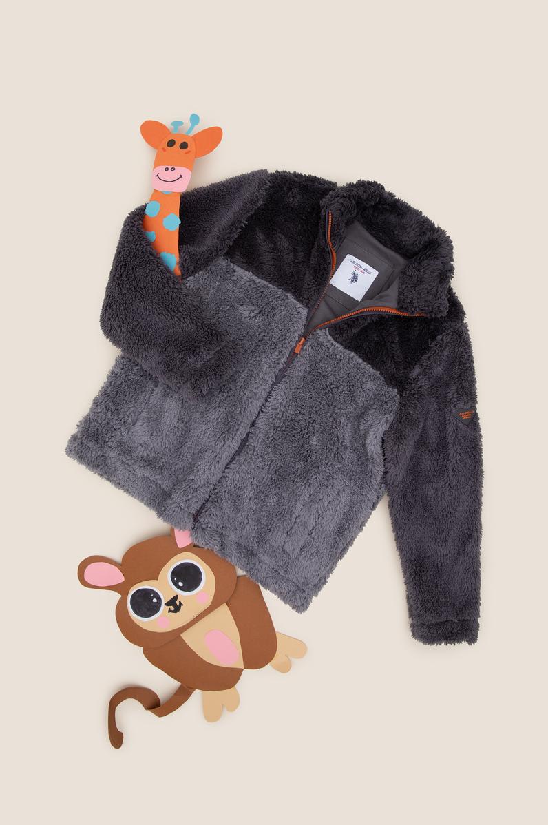 Erkek Çocuk Açık Gri Fermuarlı Polar Sweatshirt