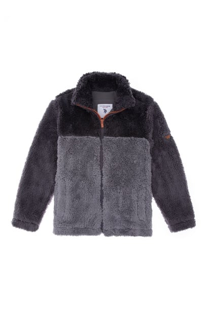 Erkek Çocuk Açık Gri Fermuarlı Polar Sweatshirt