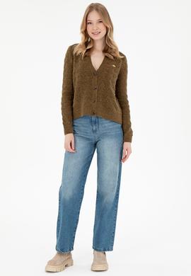 Kadın Haki Triko Hırka - 50293082015