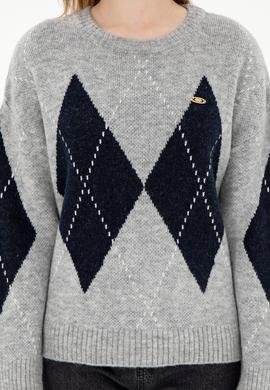 Kadın Gri Melanj Bisiklet Yaka Kazak - 50297113018