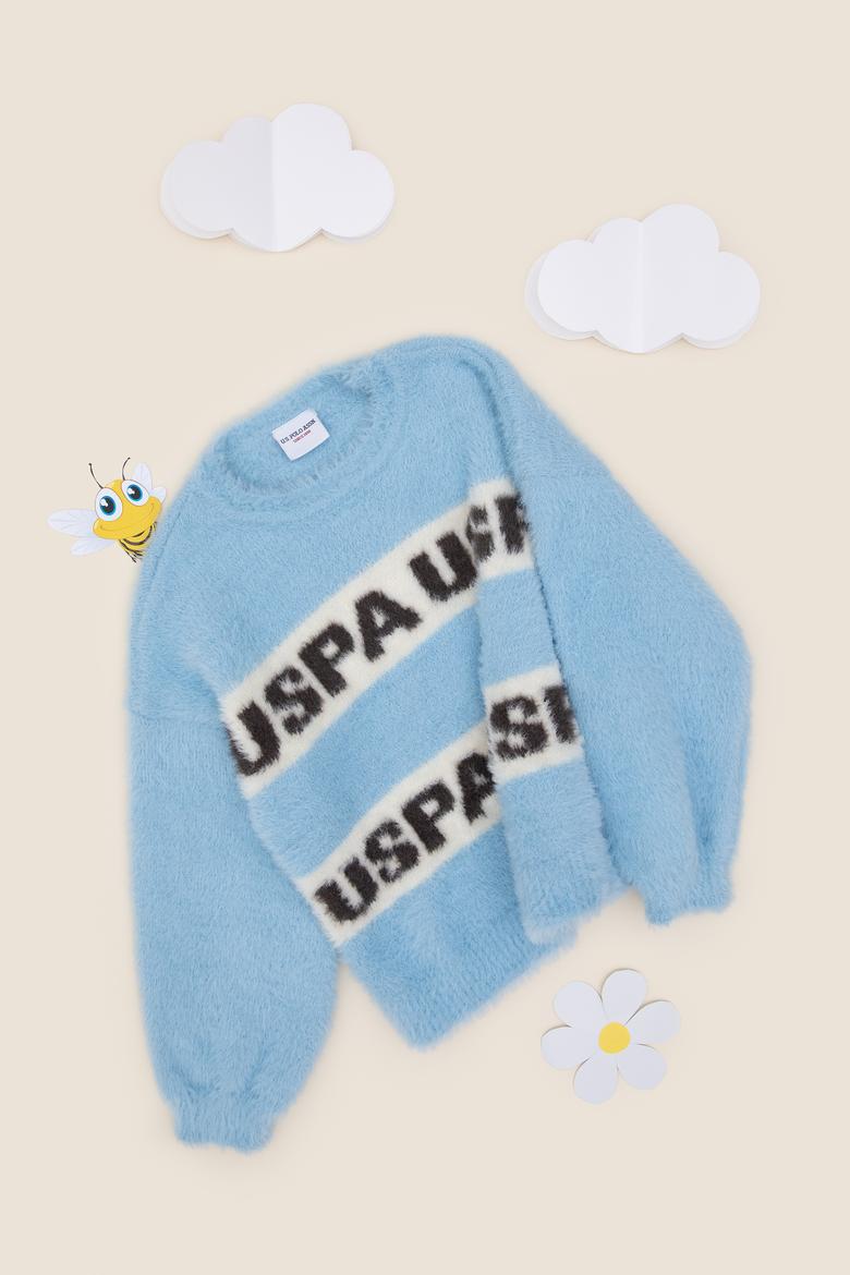 Kız Çocuk Açık Mavi Bisiklet Yaka Kazak