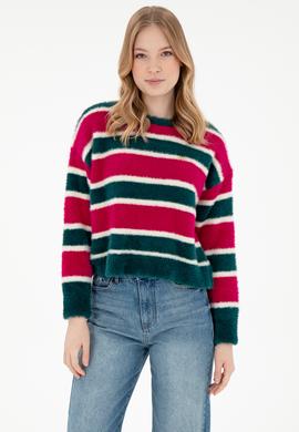 Kadın Fuşya Bisiklet Yaka Kazak - 50293145015