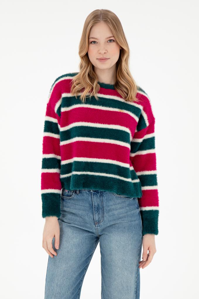 Kadın Fuşya Bisiklet Yaka Kazak