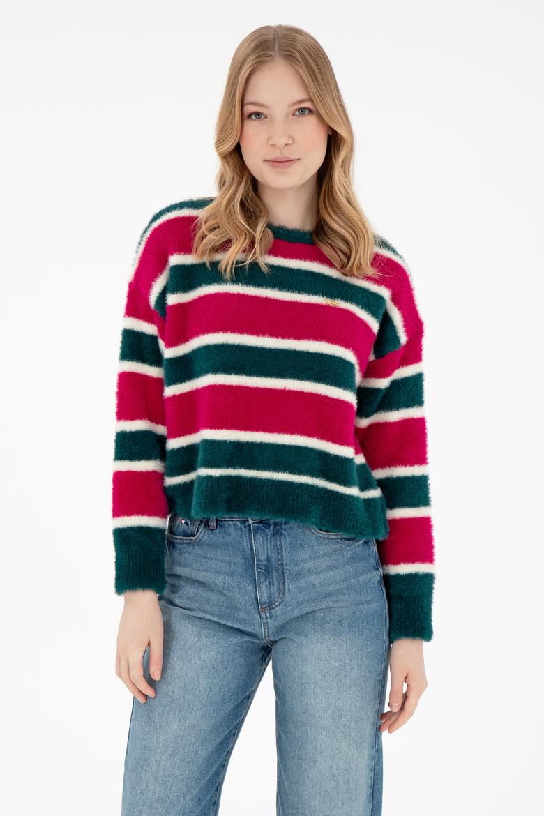 Kadın Fuşya Bisiklet Yaka Kazak