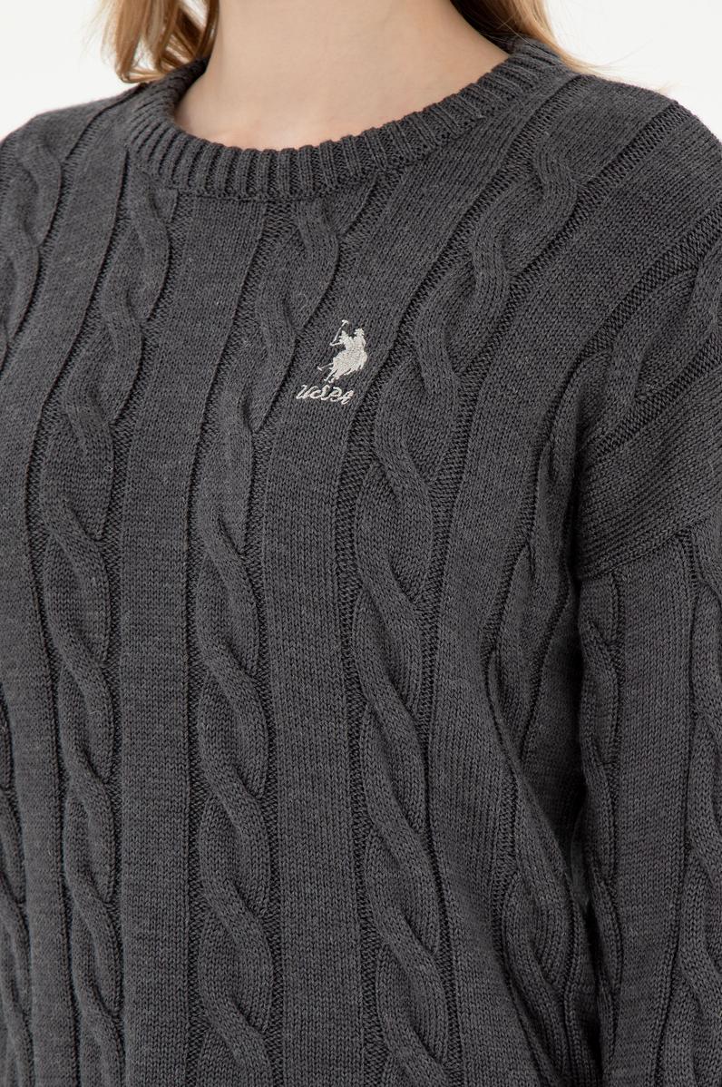 Kadın Antrasit Melanj Bisiklet Yaka Kazak