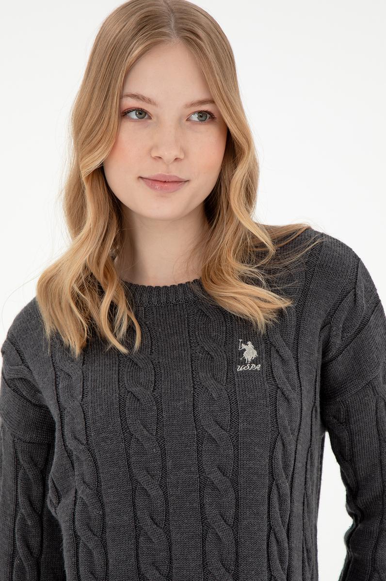 Kadın Antrasit Melanj Bisiklet Yaka Kazak