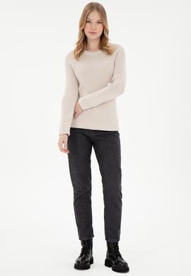 Kadın Krem Bisiklet Yaka Kazak - 50297095008