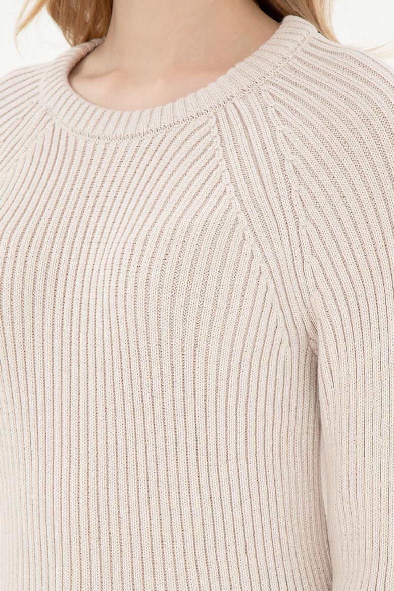 Kadın Krem Bisiklet Yaka Kazak - 50297095008