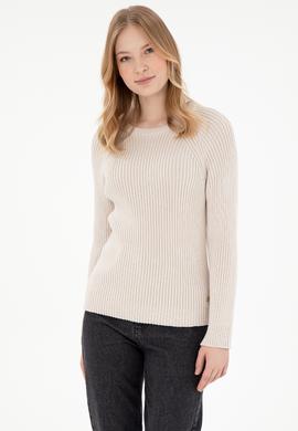 Kadın Krem Bisiklet Yaka Kazak - 50297095008