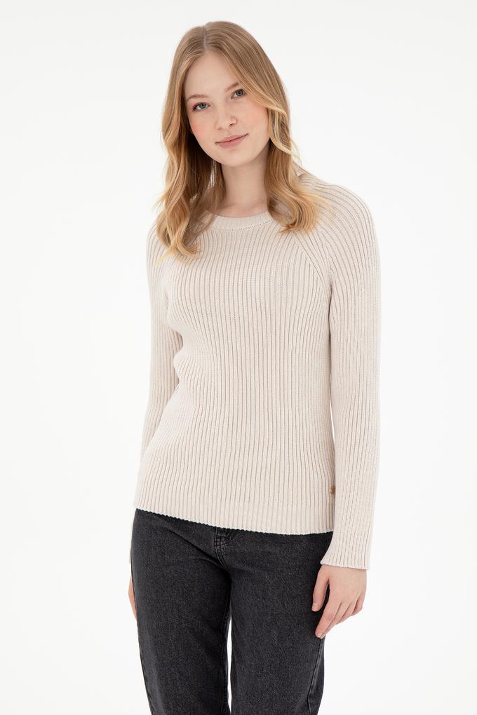 Kadın Krem Bisiklet Yaka Kazak