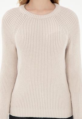 Kadın Krem Bisiklet Yaka Kazak - 50297095008