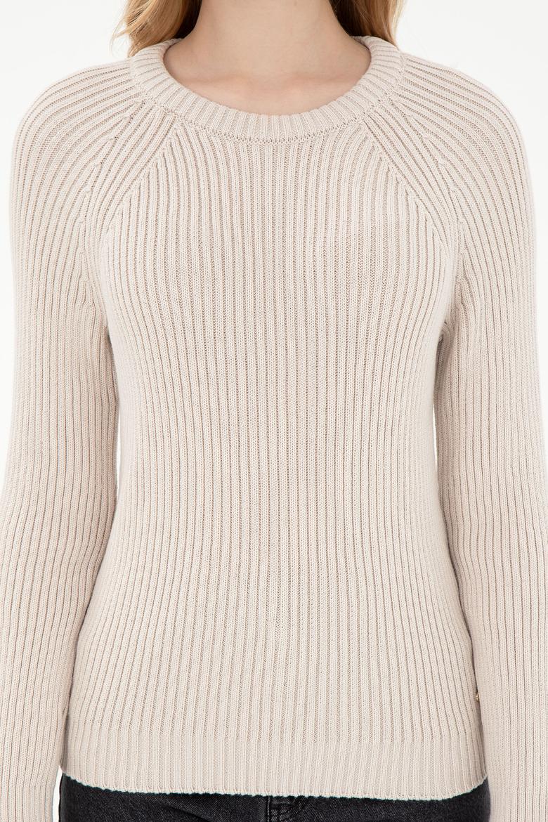 Kadın Krem Bisiklet Yaka Kazak - 50297095008