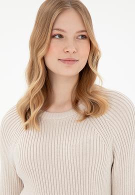 Kadın Krem Bisiklet Yaka Kazak - 50297095008