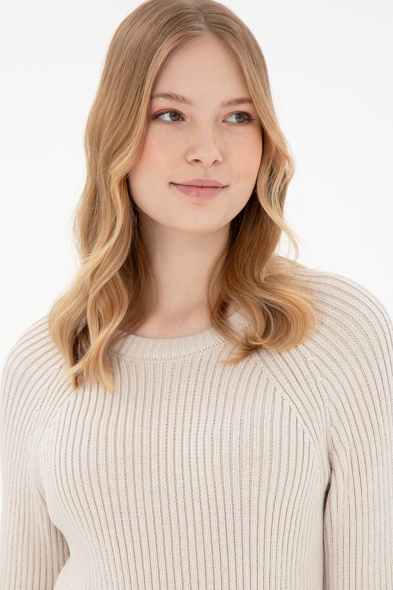 Kadın Krem Bisiklet Yaka Kazak - 50297095008