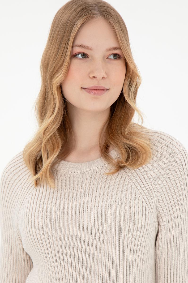 Kadın Krem Bisiklet Yaka Kazak