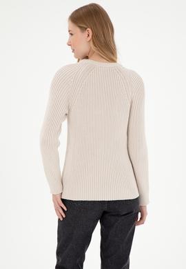 Kadın Krem Bisiklet Yaka Kazak - 50297095008