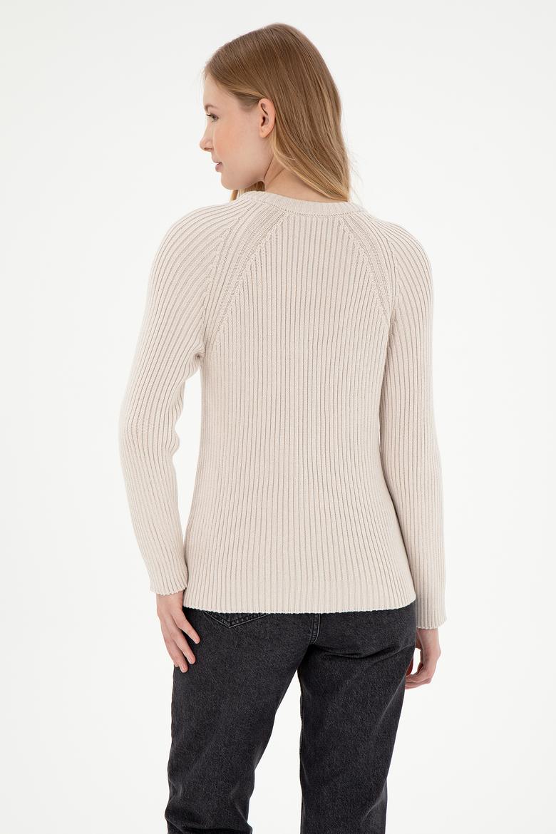 Kadın Krem Bisiklet Yaka Kazak - 50297095008