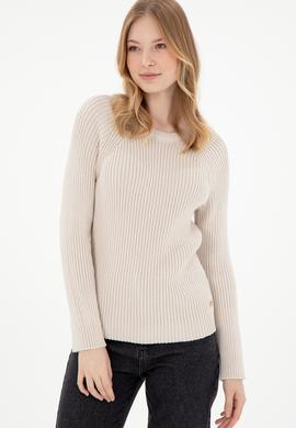 Kadın Krem Bisiklet Yaka Kazak - 50297095008