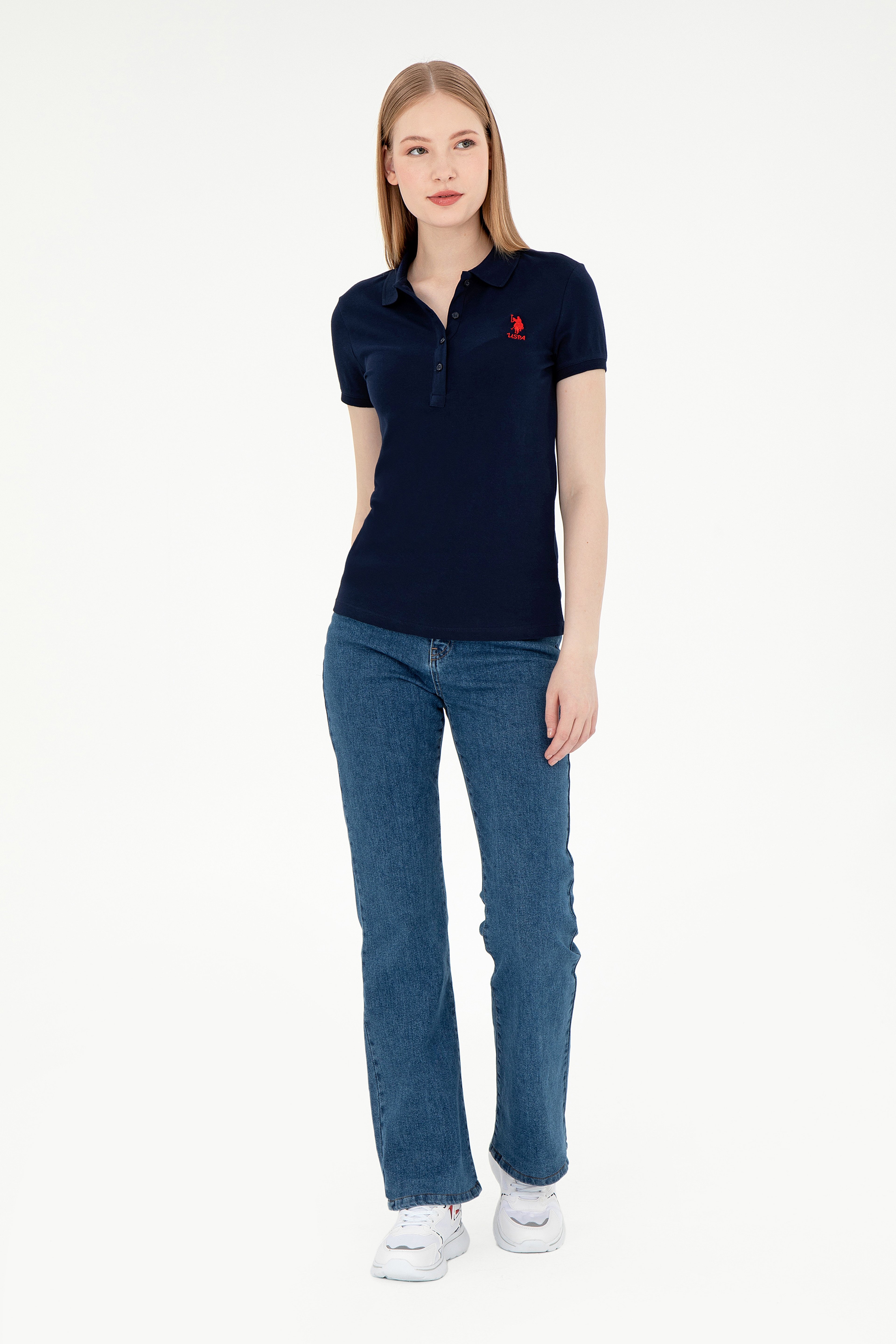 Kadın Lacivert Basic Polo Yaka Tişört - Image 4