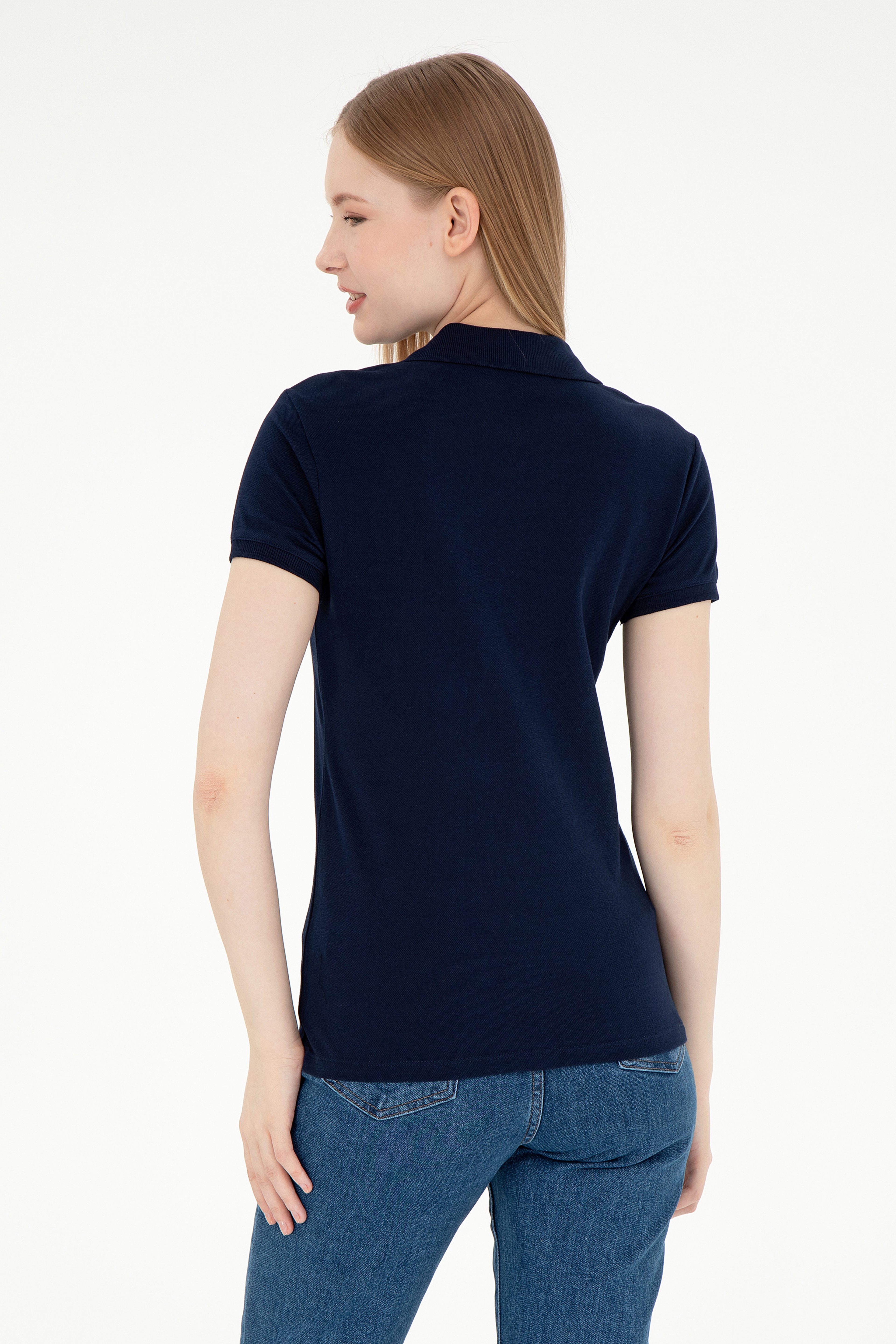 Kadın Lacivert Basic Polo Yaka Tişört - Image 5