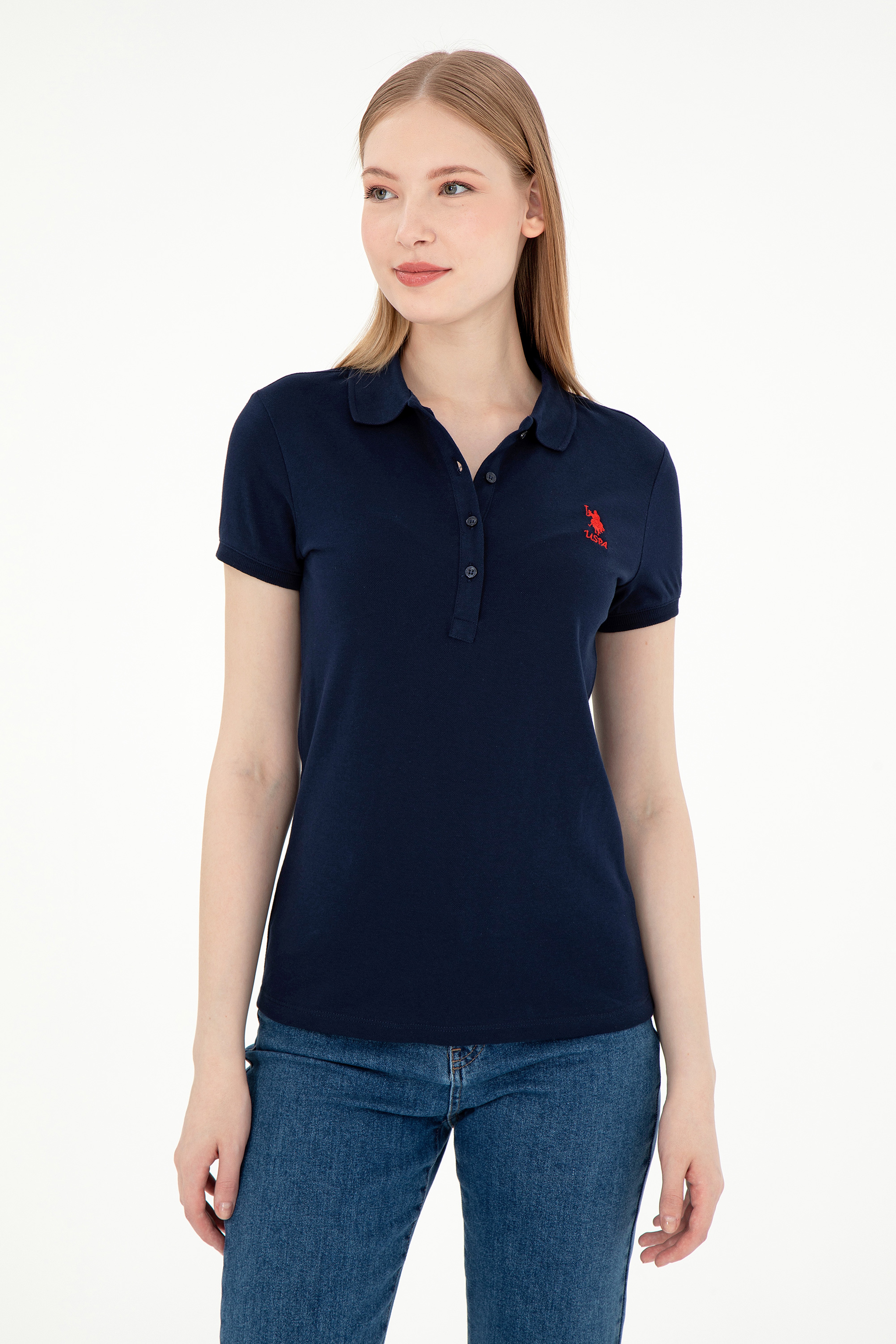 Kadın Lacivert Basic Polo Yaka Tişört