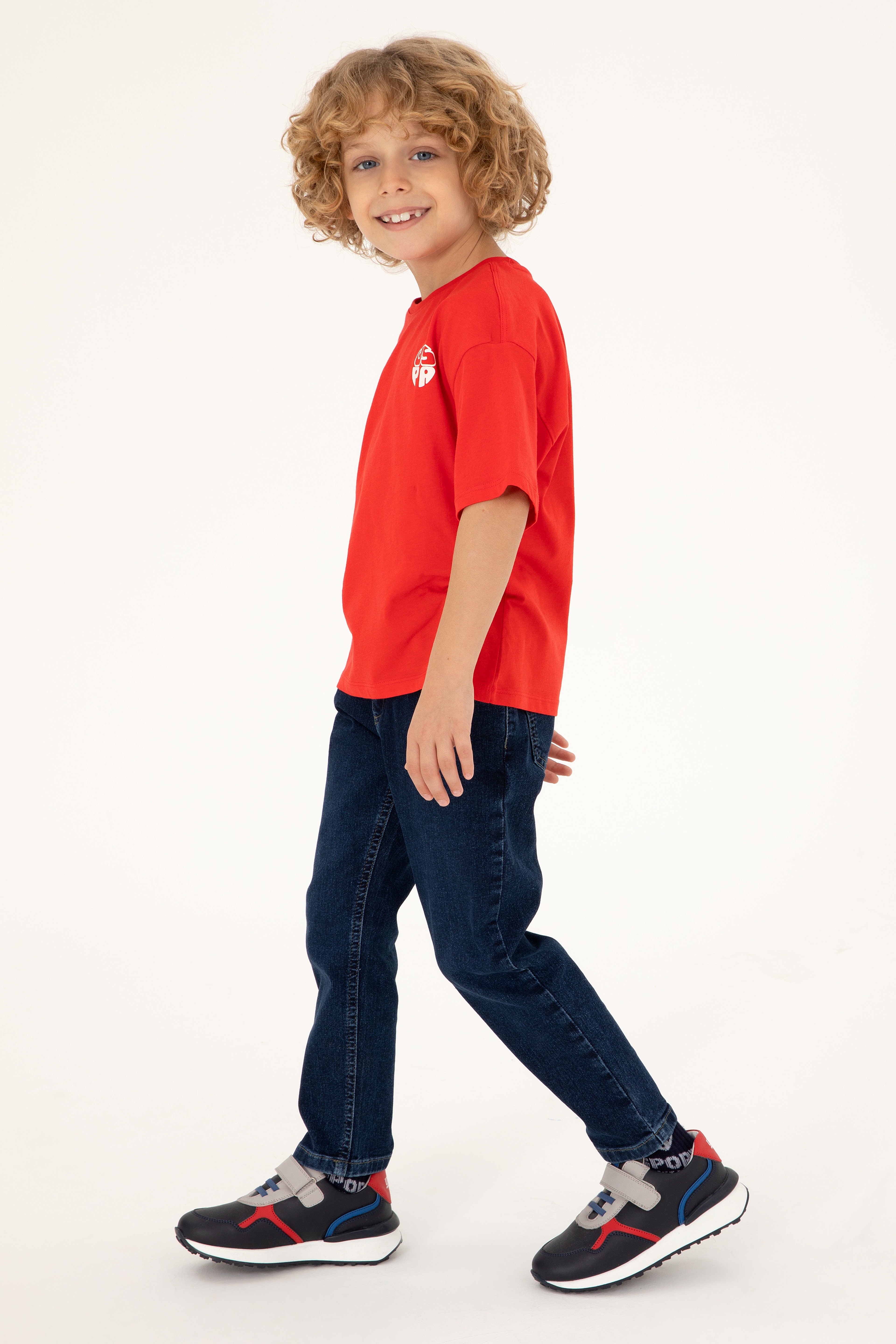 Erkek Çocuk Kırmızı Comfort Basic Bisiklet Yaka Tişört