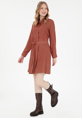 Kadın Haki Kemerli Mini Boy Dokuma Elbise - 50292269004