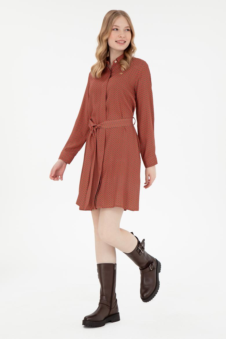 Kadın Haki Kemerli Mini Boy Dokuma Elbise - 50292269004