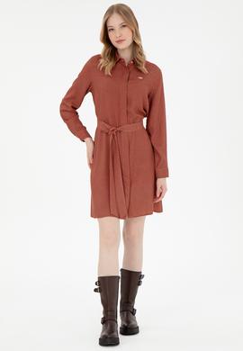 Kadın Haki Kemerli Mini Boy Dokuma Elbise - 50292269004