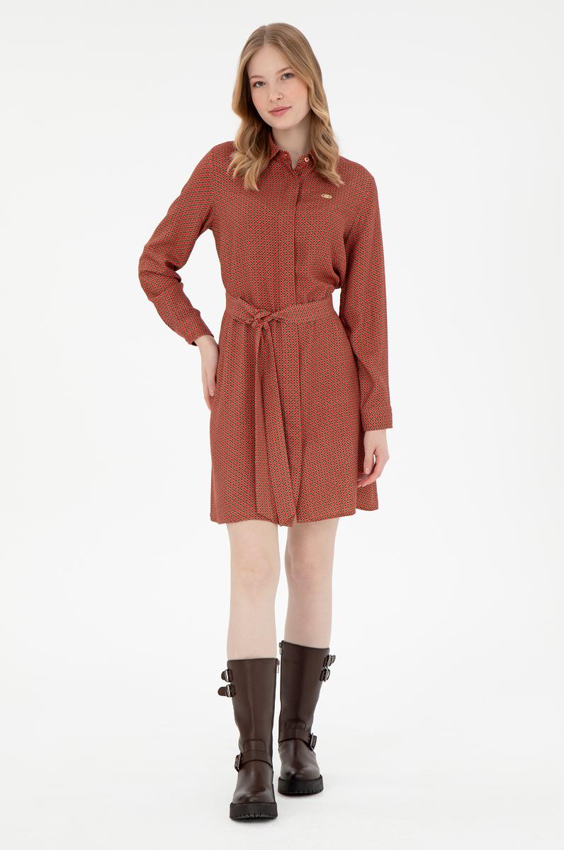 Kadın Haki Kemerli Mini Boy Dokuma Elbise