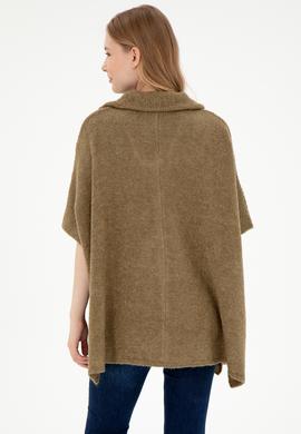 Kadın Haki Fermuarlı Triko Panço - 50293175001