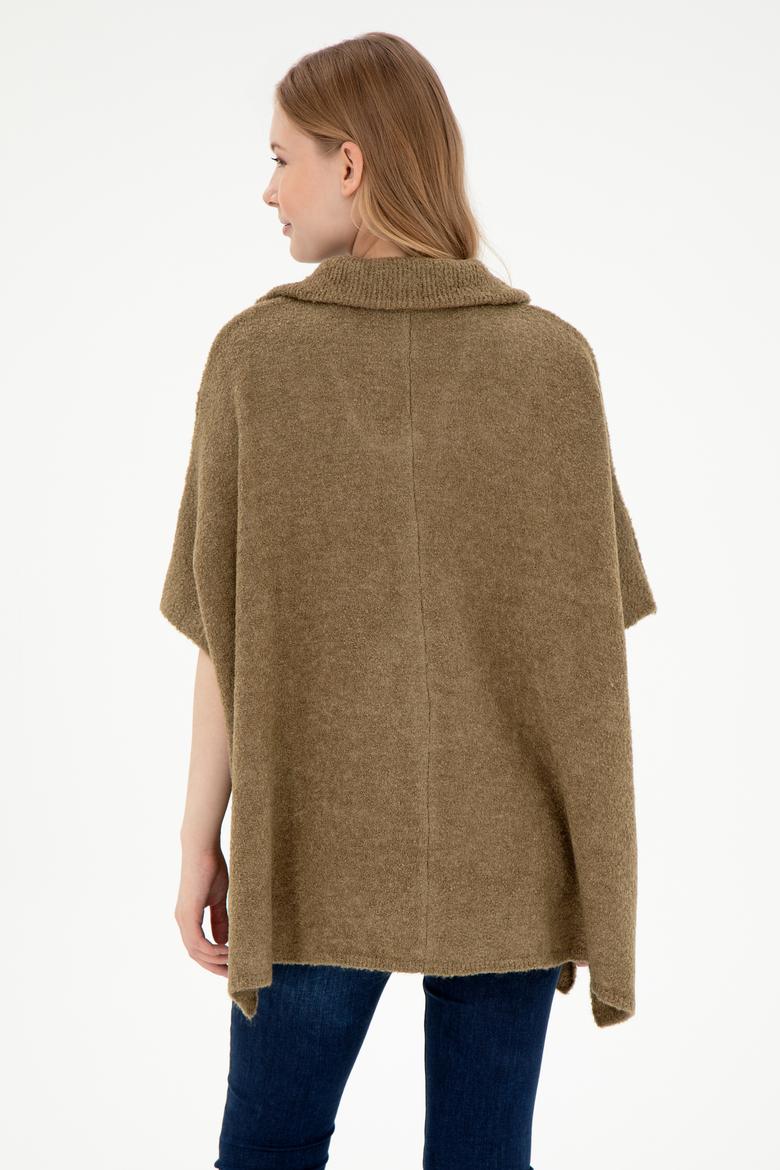 Kadın Haki Fermuarlı Triko Panço - 50293175001