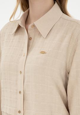 Kadın Kum Uzun Kollu Keten Karışımlı Tunik Gömlek - 50290025002