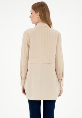 Kadın Kum Uzun Kollu Keten Karışımlı Tunik Gömlek - 50290025002