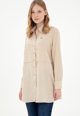 Kadın Kum Uzun Kollu Keten Karışımlı Tunik Gömlek - 50290025002