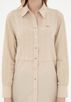 Kadın Kum Uzun Kollu Keten Karışımlı Tunik Gömlek - 50290025002