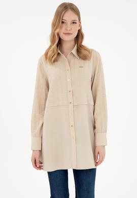 Kadın Kum Uzun Kollu Keten Karışımlı Tunik Gömlek - 50290025002