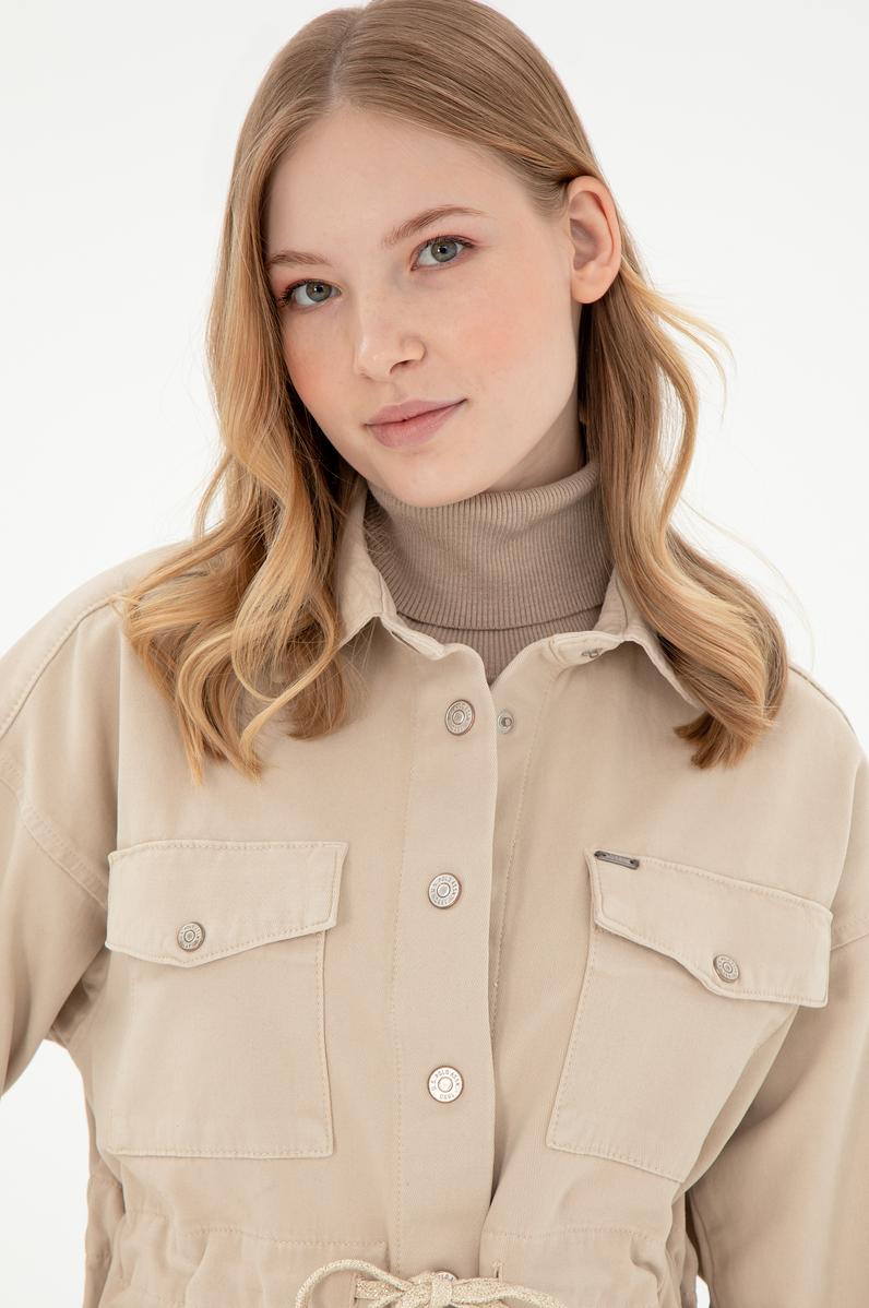 Kadın Ekru Jean Gömlek