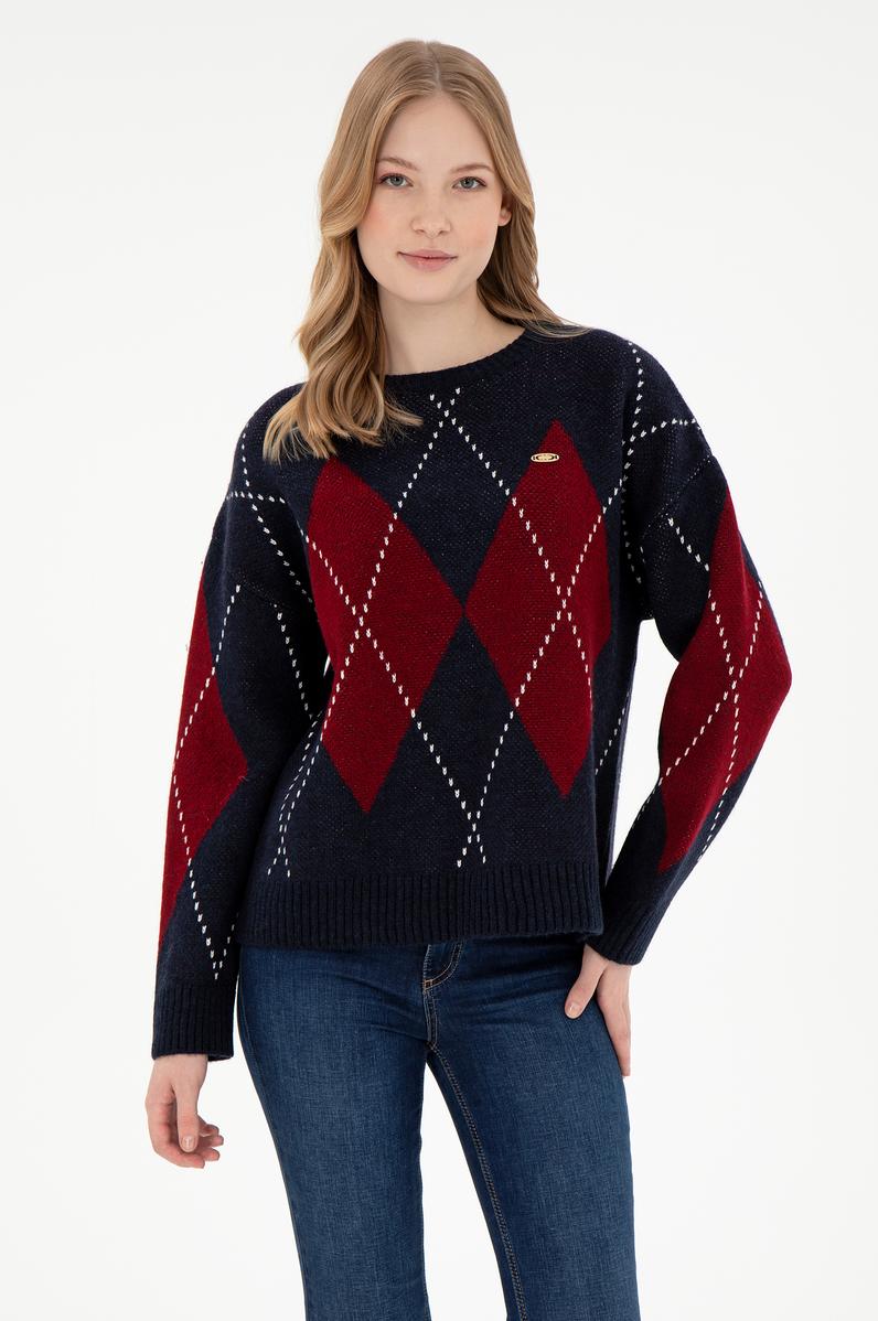 Kadın Lacivert Bisiklet Yaka Kazak