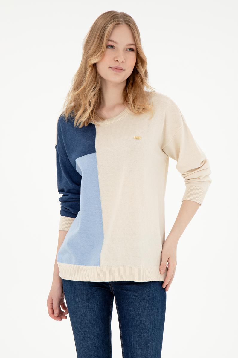 Kadın Krem Bisiklet Yaka Kazak