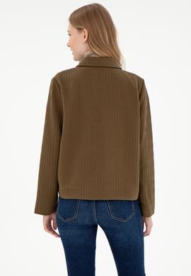 Kadın Haki Fermuarlı Polo Yaka Sweatshirt - 50295811004