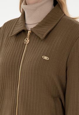 Kadın Haki Fermuarlı Polo Yaka Sweatshirt - 50295811004