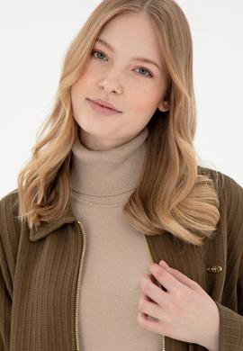 Kadın Haki Fermuarlı Polo Yaka Sweatshirt - 50295811004