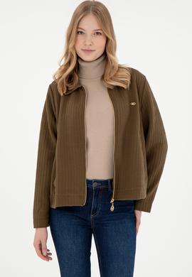 Kadın Haki Fermuarlı Polo Yaka Sweatshirt - 50295811004