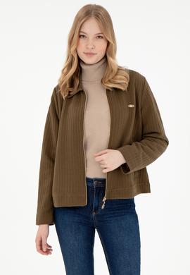 Kadın Haki Fermuarlı Polo Yaka Sweatshirt - 50295811004