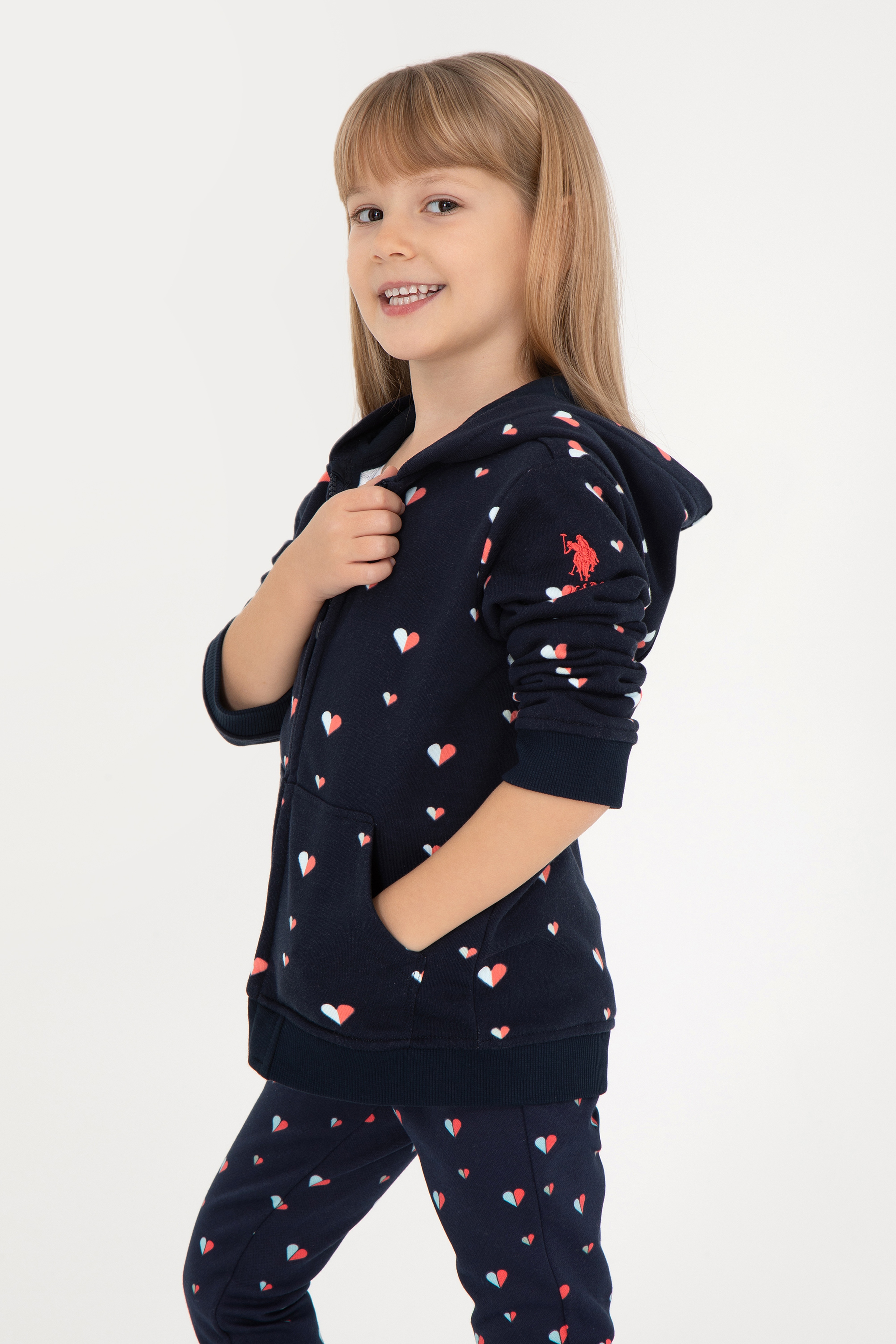 Kız Çocuk Lacivert Kapüşonlu Sweatshirt - Image 1