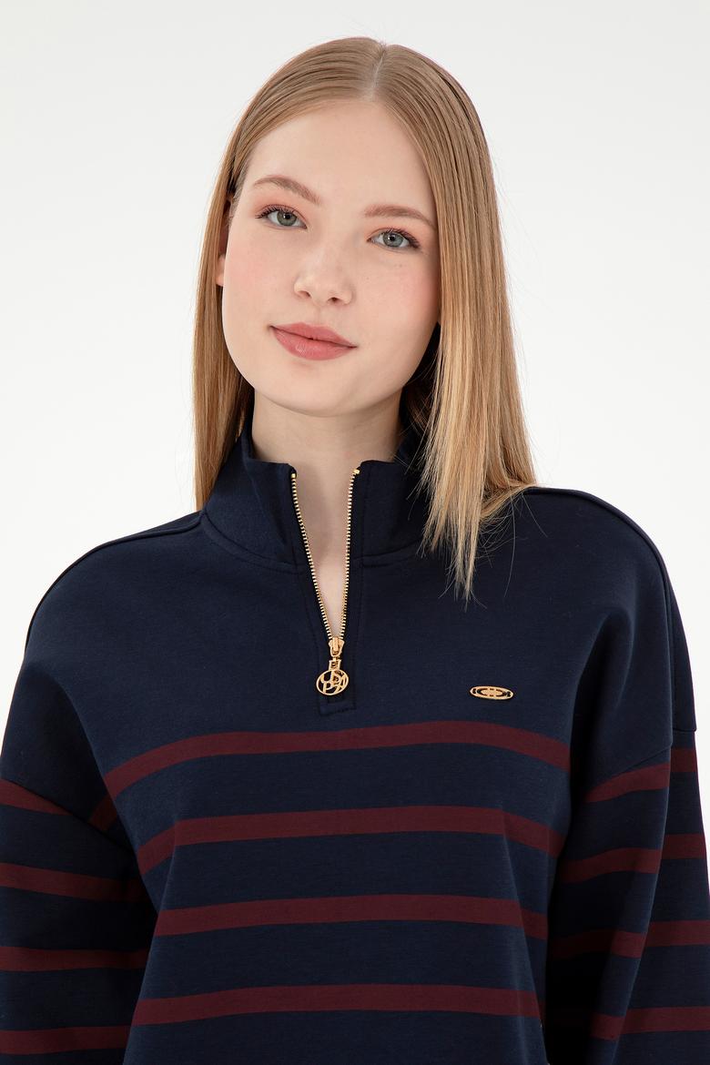 Kadın Lacivert Fermuarlı Dik Yaka Sweathirt - 50298989007