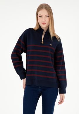 Kadın Lacivert Fermuarlı Dik Yaka Sweathirt - 50298989007